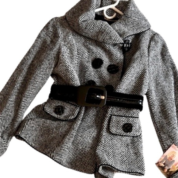 Adorable Betsey Johnson Herringbone Tweed Car Coat - Size 14 - Picture 1 of 11